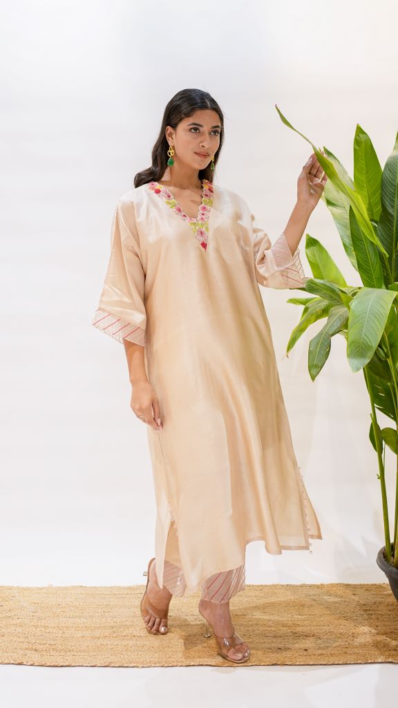 Red Cardinal V Neck Kaftan W/D Slip And Pant