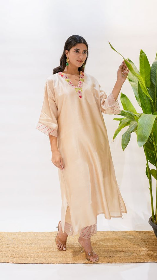 Red Cardinal V Neck Kaftan W/D Slip And Pant