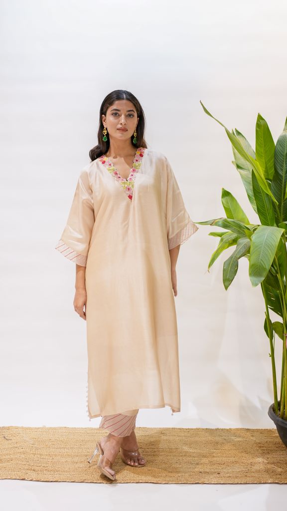 Red Cardinal V Neck Kaftan W/D Slip And Pant