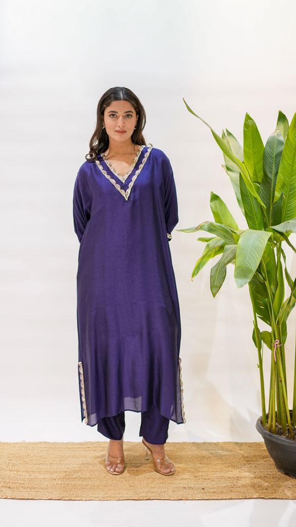 Rose Applique Kaftan Pant And Slip
