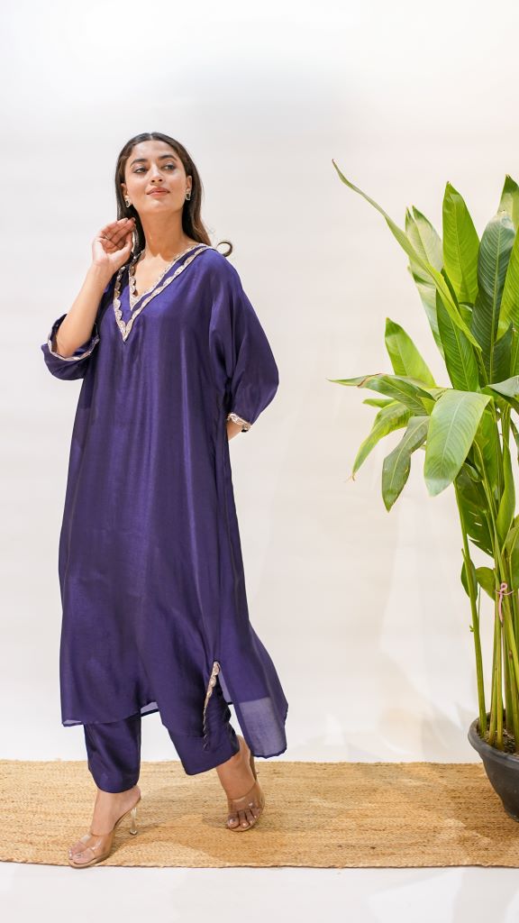Rose Applique Kaftan Pant And Slip