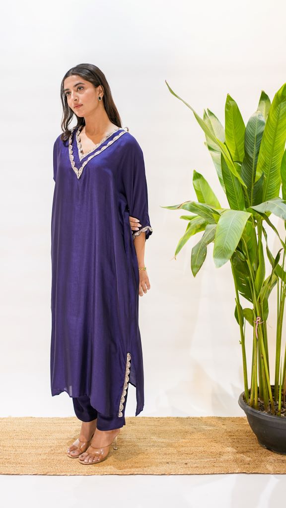 Rose Applique Kaftan Pant And Slip