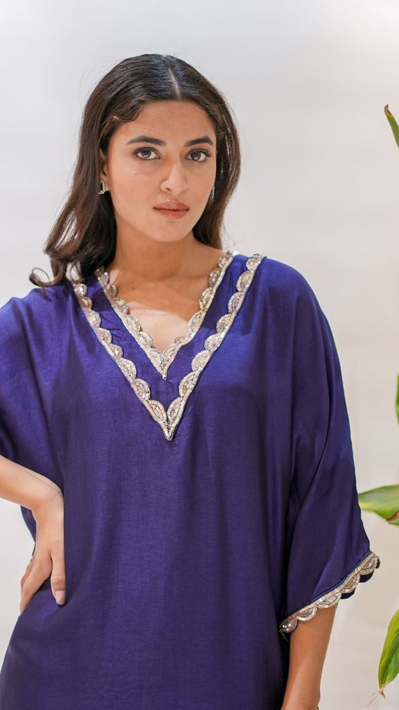 Rose Applique Kaftan Pant And Slip
