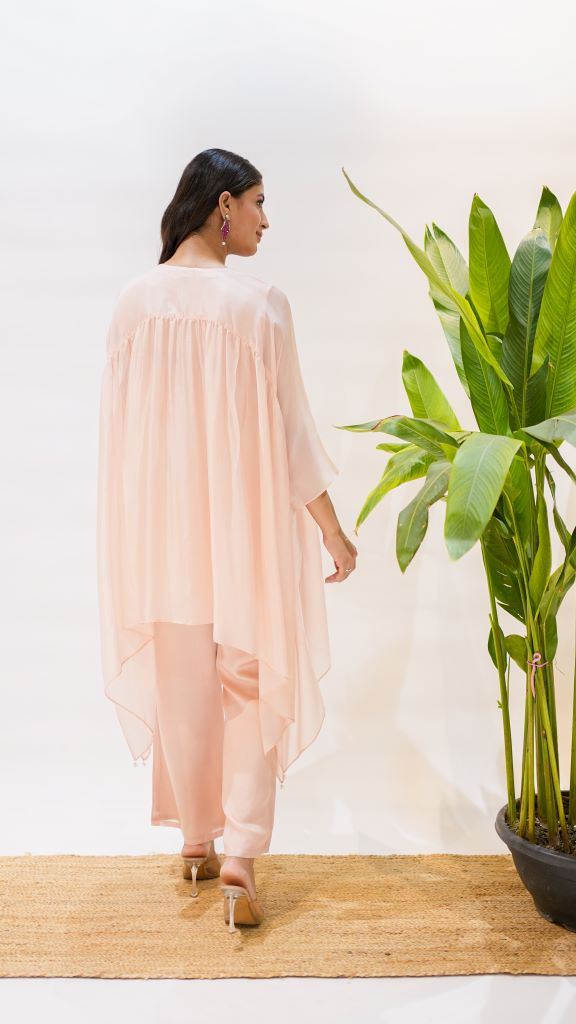 Rosette Work Kaftan Kurta With Bell Bottom Pant