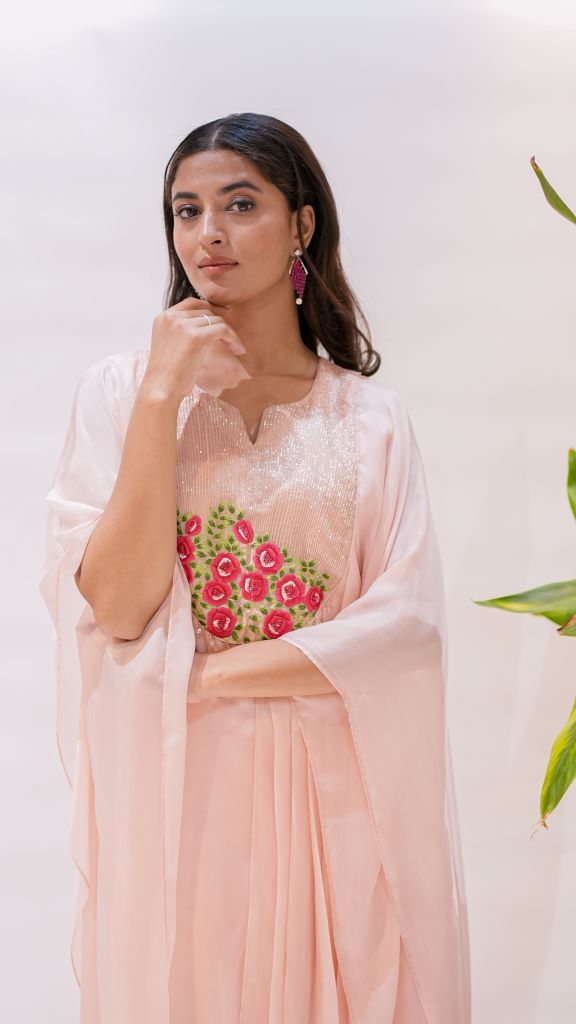 Rosette Yoke Drape Kaftan W|d Pant