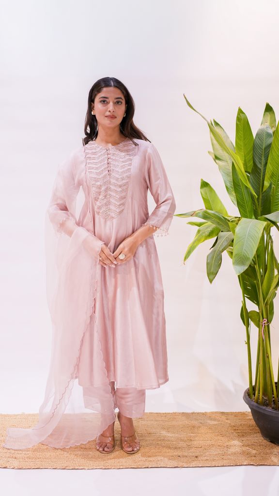 Zig Zag Work Front Back Yoke Anarkali Suit Set