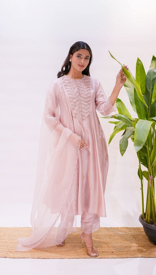 Zig Zag Work Front Back Yoke Anarkali Suit Set