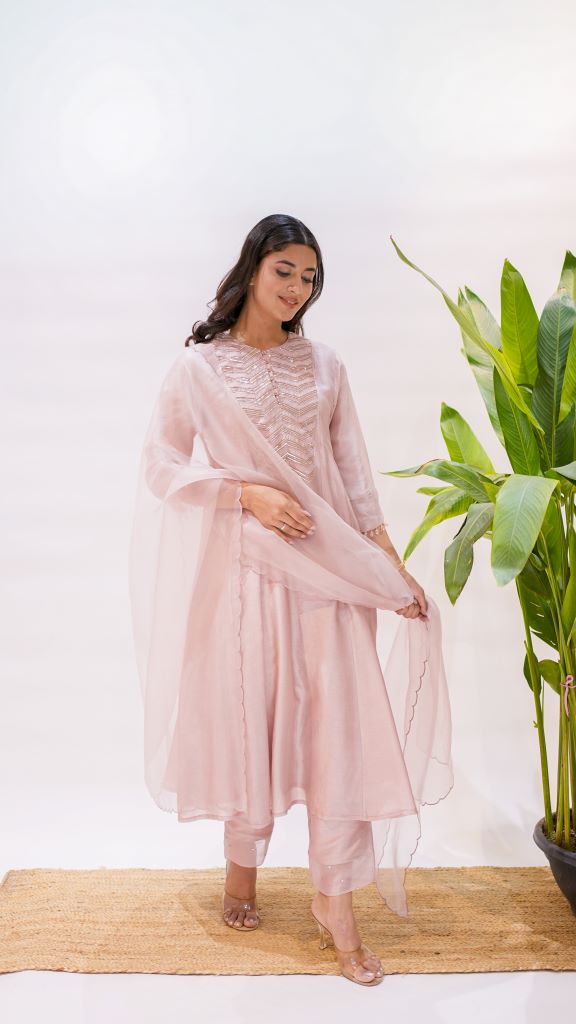 Zig Zag Work Front Back Yoke Anarkali Suit Set