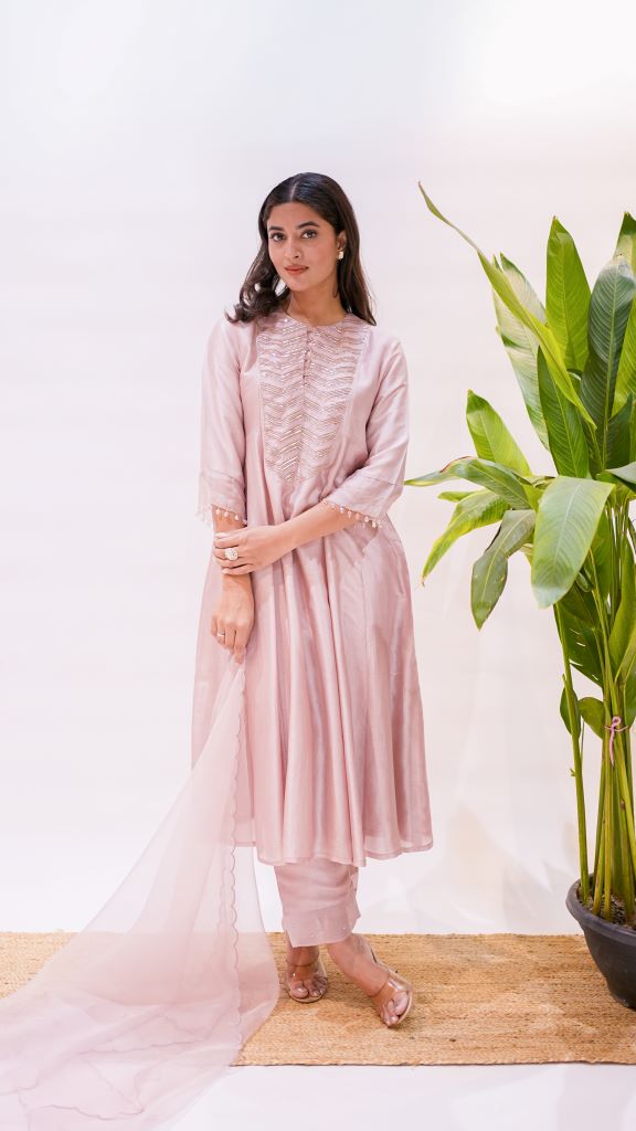 Zig Zag Work Front Back Yoke Anarkali Suit Set