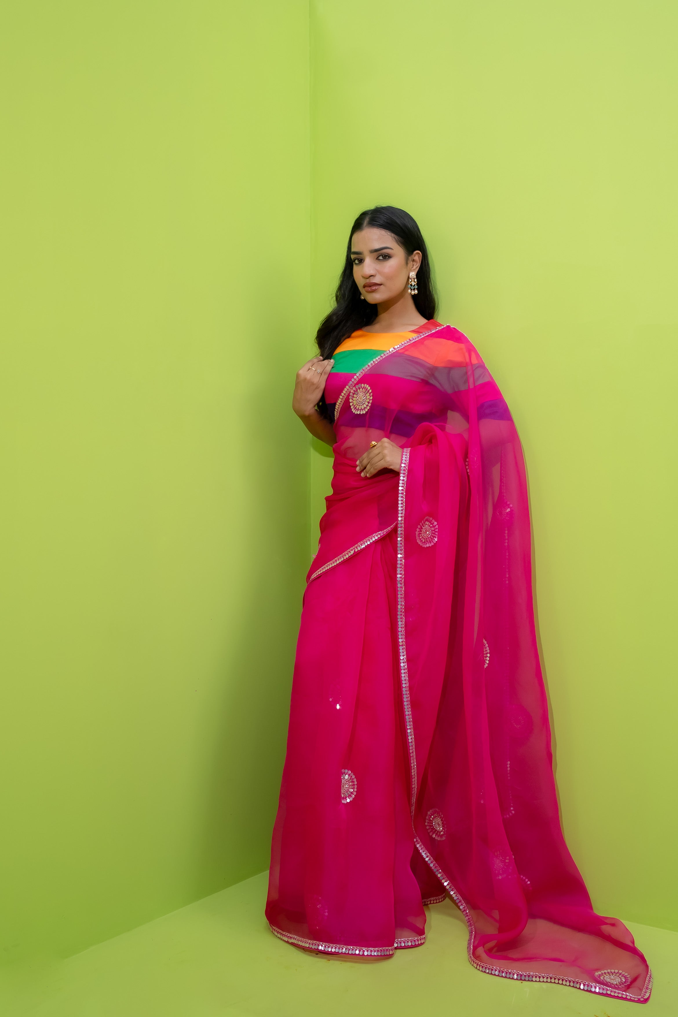 Ladoo Gulabi - Saree W/D Stripe Blouse