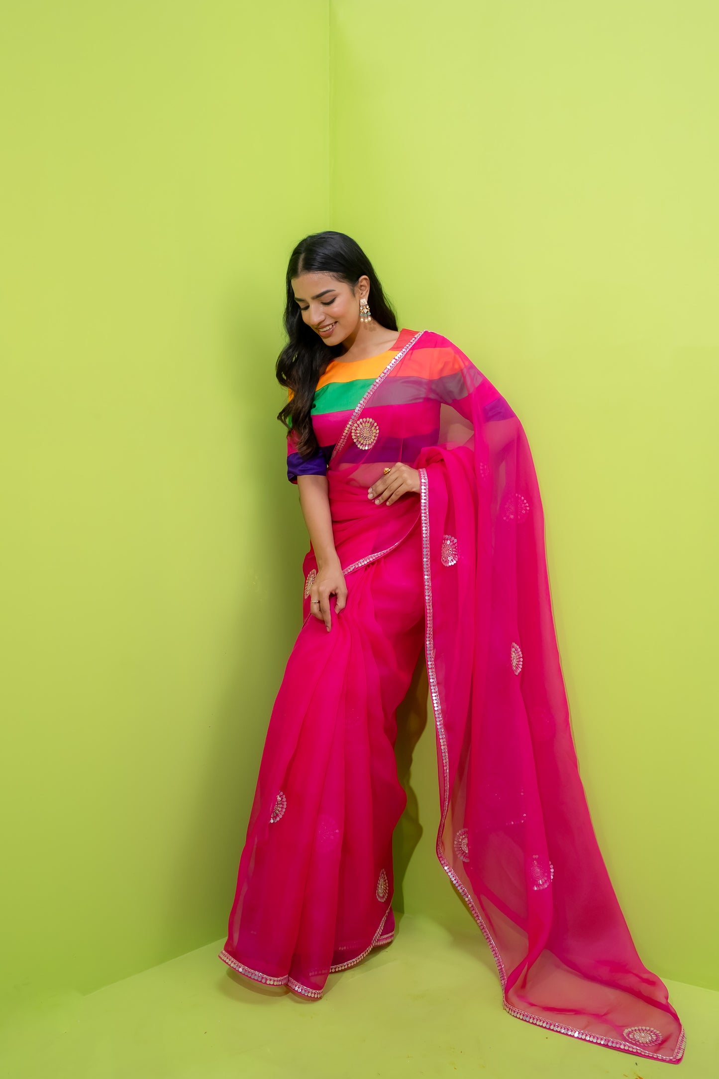 Ladoo Gulabi - Saree W/D Stripe Blouse
