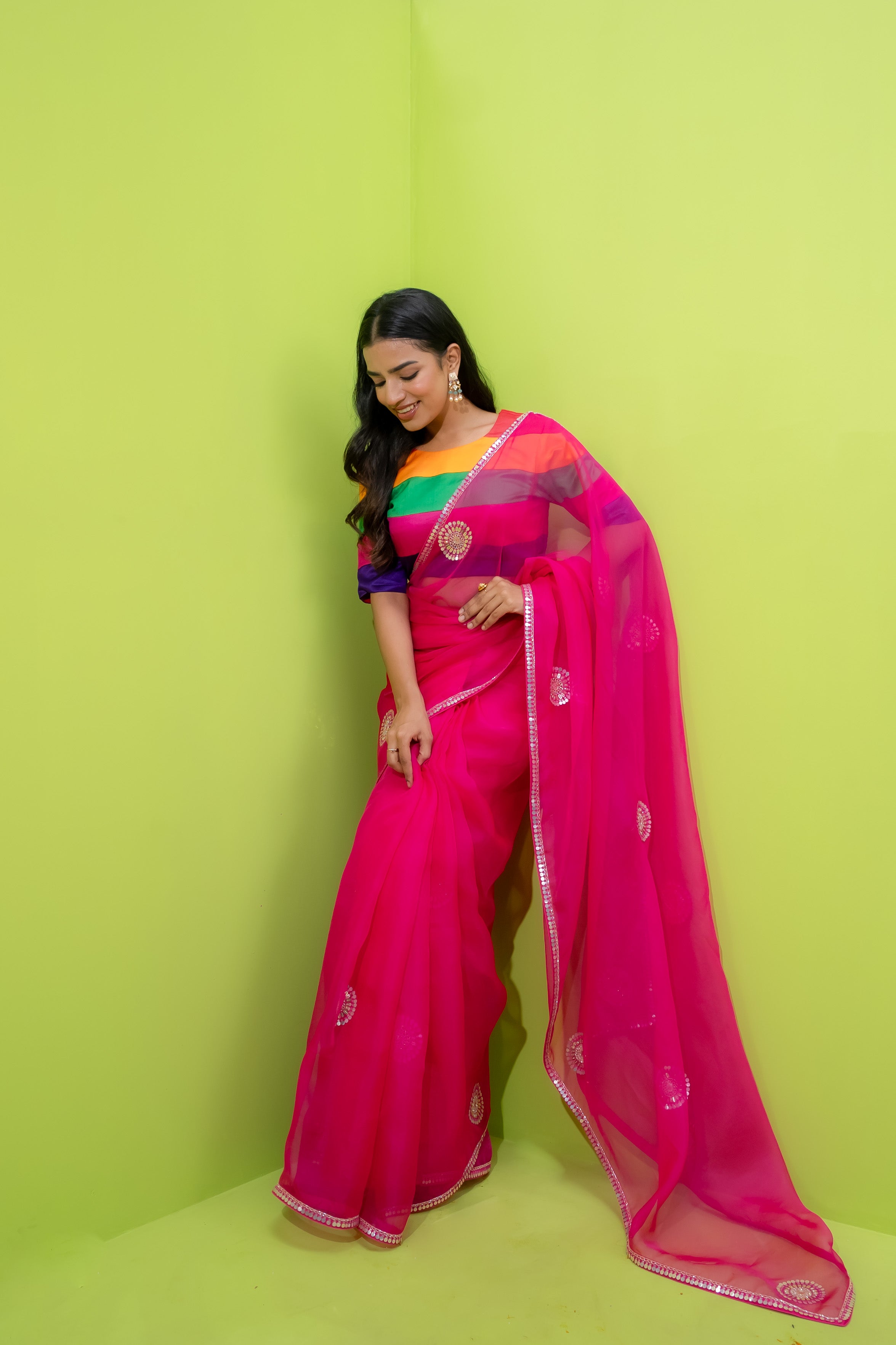 Ladoo Gulabi - Saree W/D Stripe Blouse