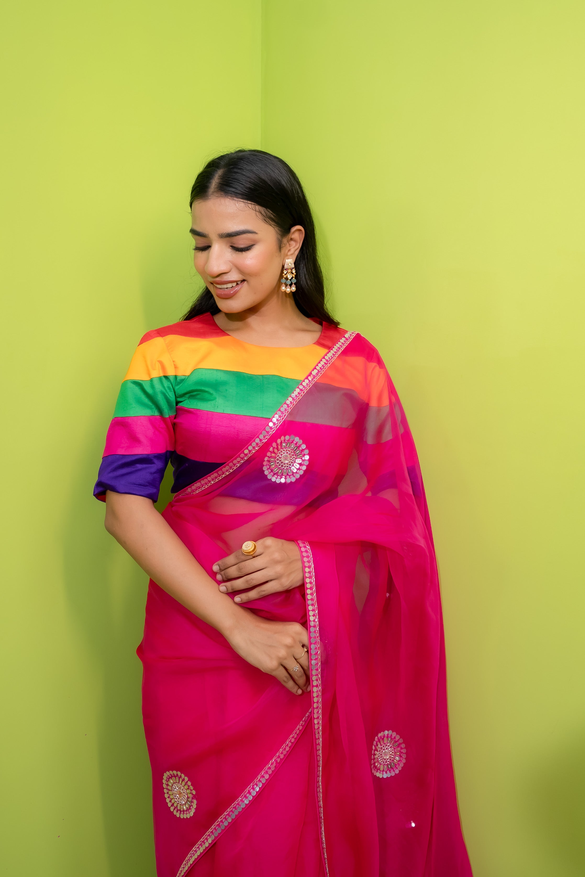 Ladoo Gulabi - Saree W/D Stripe Blouse