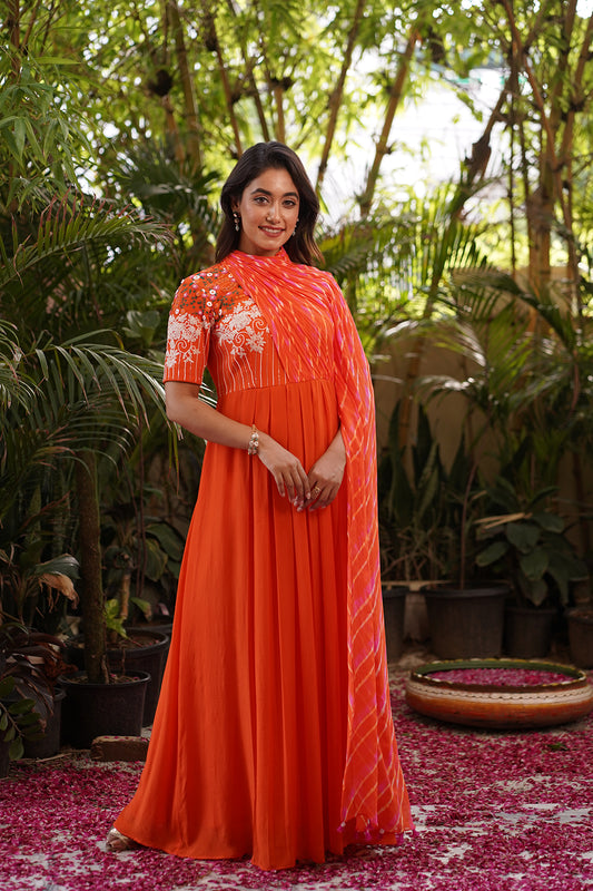 Moti Resham Neck - Drape Dress