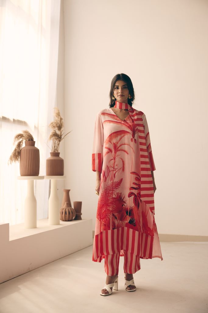 Tropical Bliss Kurta Pant With Scarf