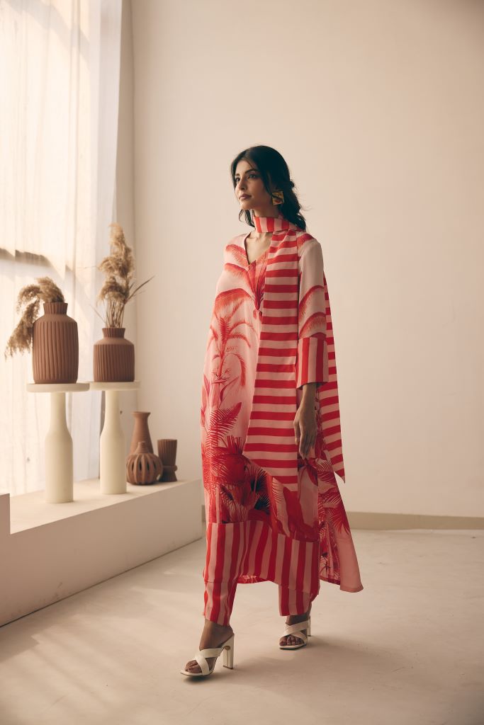 Tropical Bliss Kurta Pant With Scarf