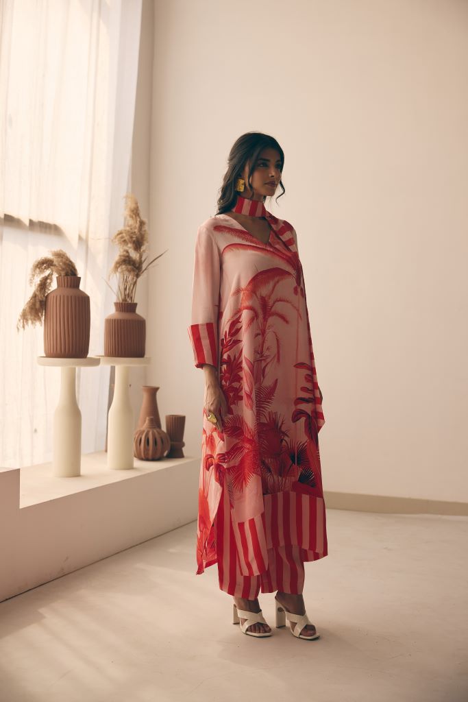 Tropical Bliss Kurta Pant With Scarf