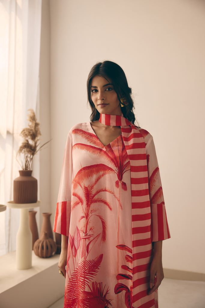 Tropical Bliss Kurta Pant With Scarf