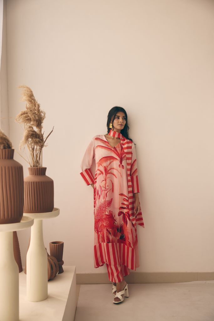 Tropical Bliss Kurta Pant With Scarf
