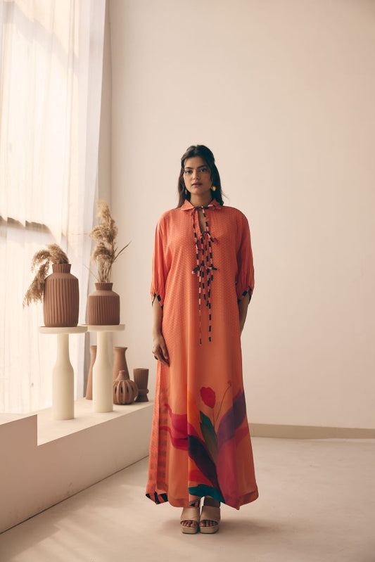 Coral Petal Front Lace Shirt Dress