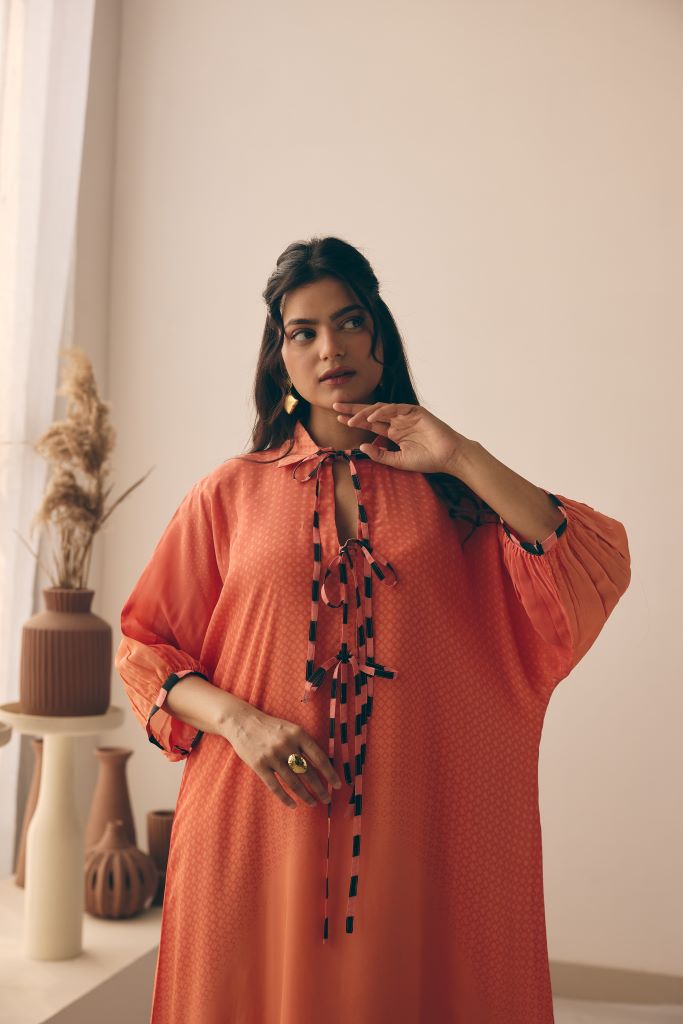 Coral Petal Front Lace Shirt Dress