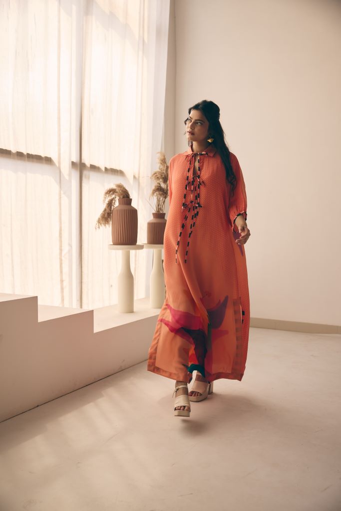 Coral Petal Front Lace Shirt Dress