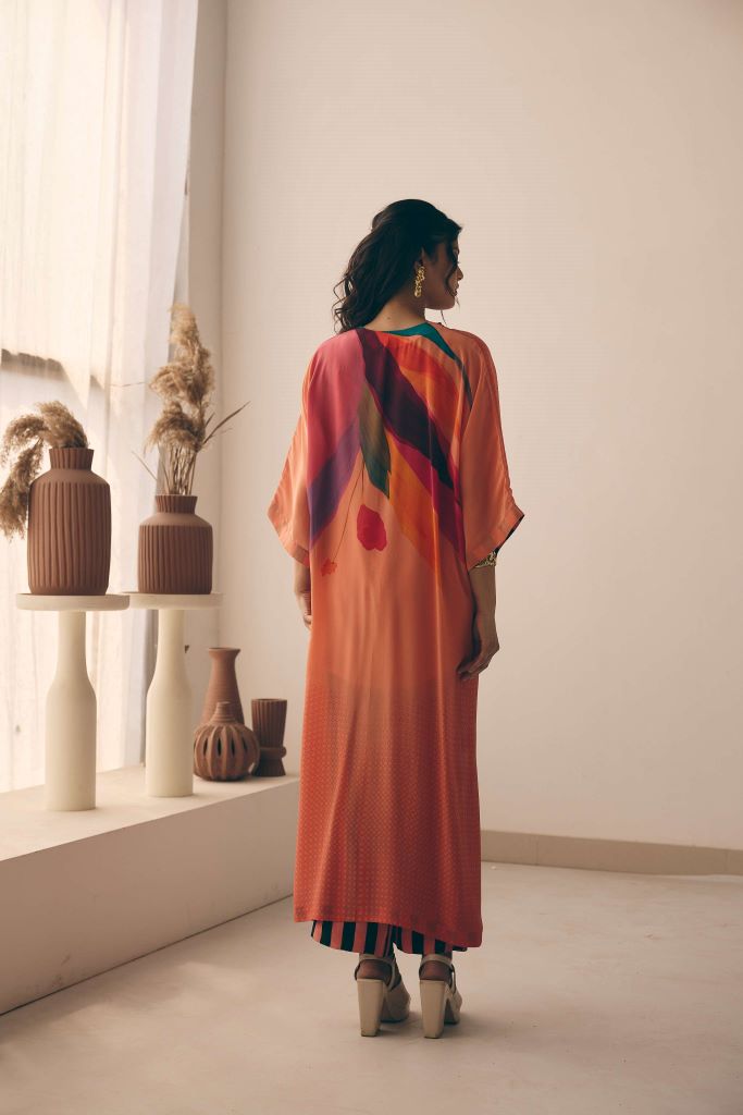 Coral Petal Knot Kurta With Pant
