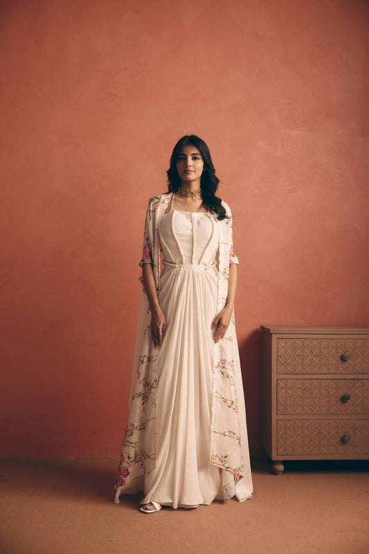 Jar Plant Corset Dress With Armhole Cut Cape