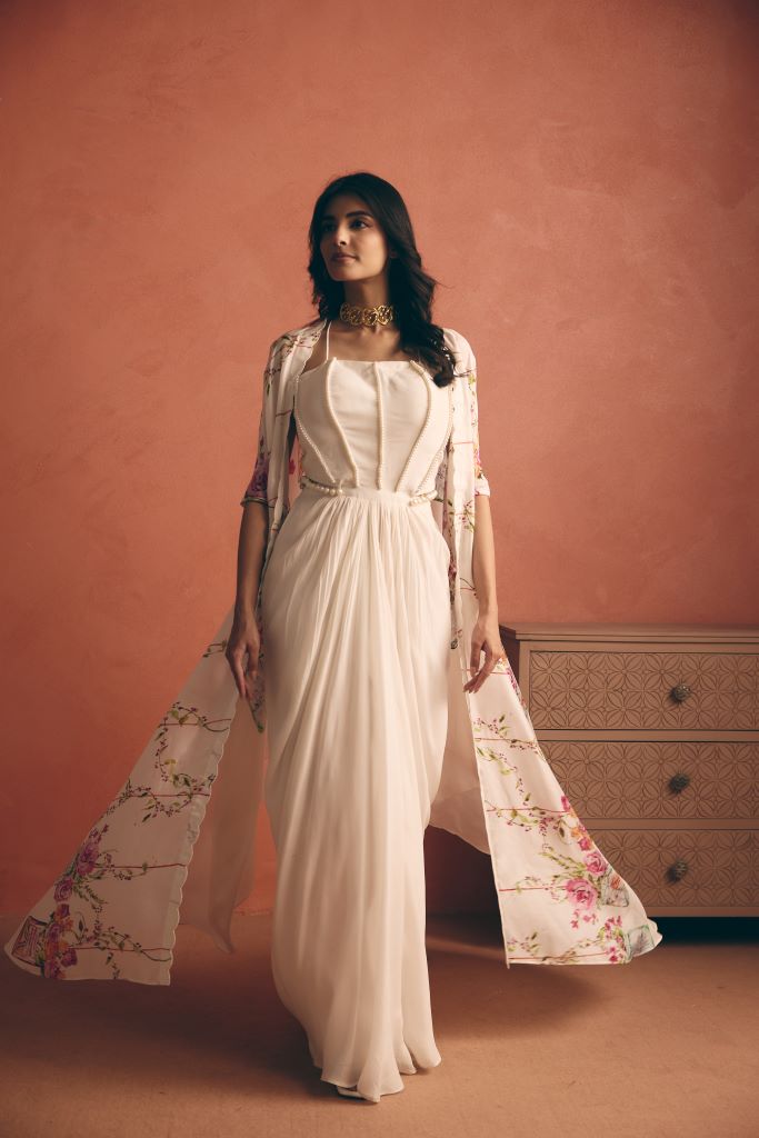 Jar Plant Corset Dress With Armhole Cut Cape