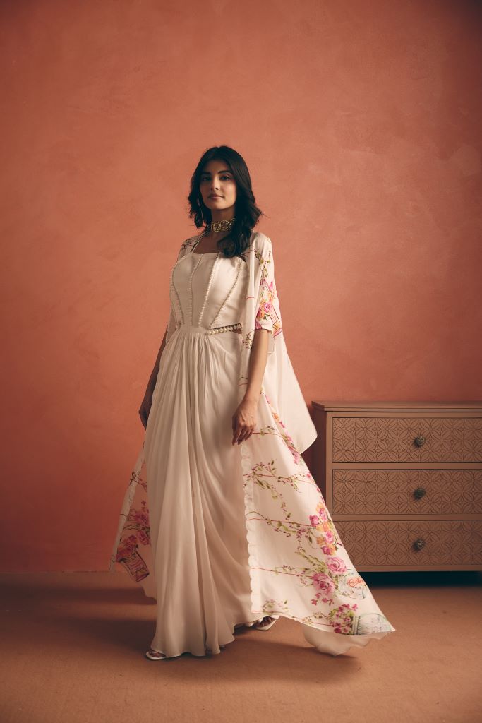 Jar Plant Corset Dress With Armhole Cut Cape