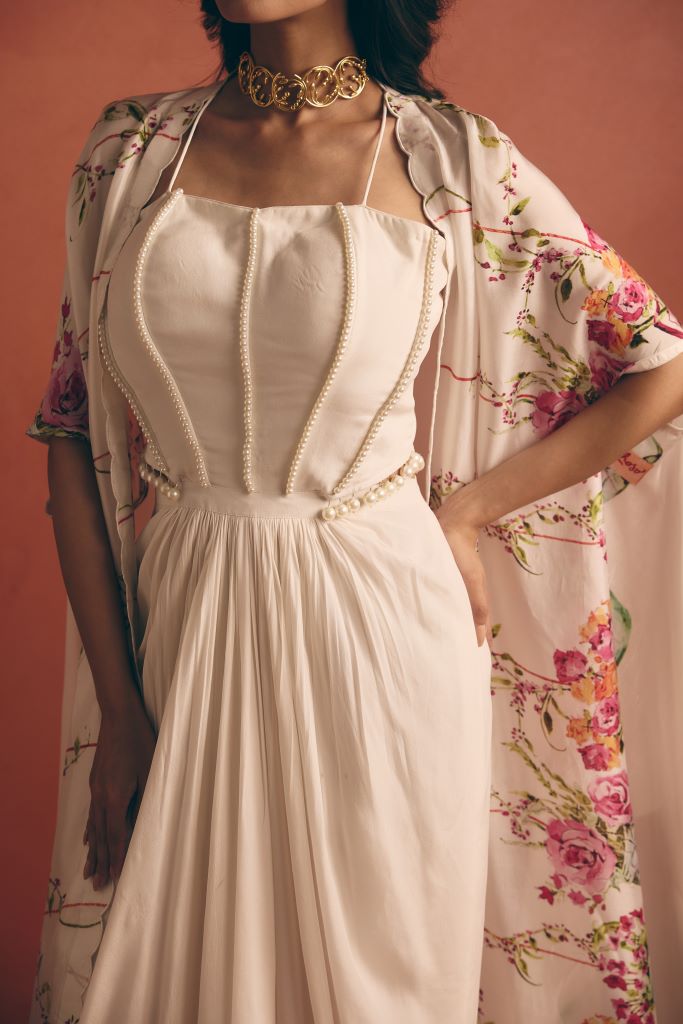 Jar Plant Corset Dress With Armhole Cut Cape