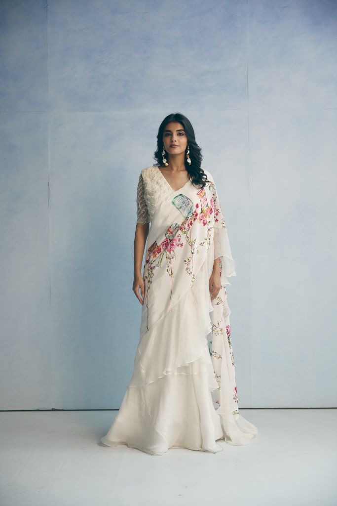 Jar Plant Ruffle Saree With  Blouse