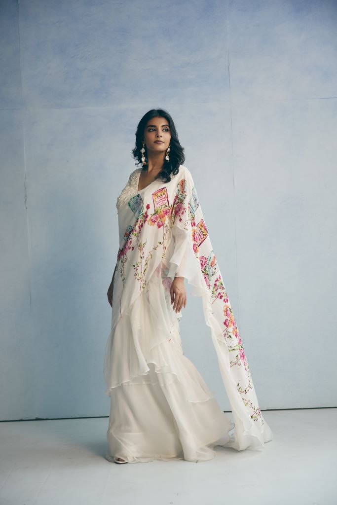 Jar Plant Ruffle Saree With  Blouse