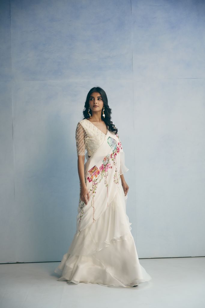 Jar Plant Ruffle Saree With  Blouse