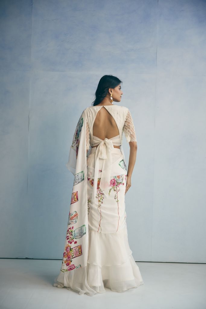 Jar Plant Ruffle Saree With  Blouse
