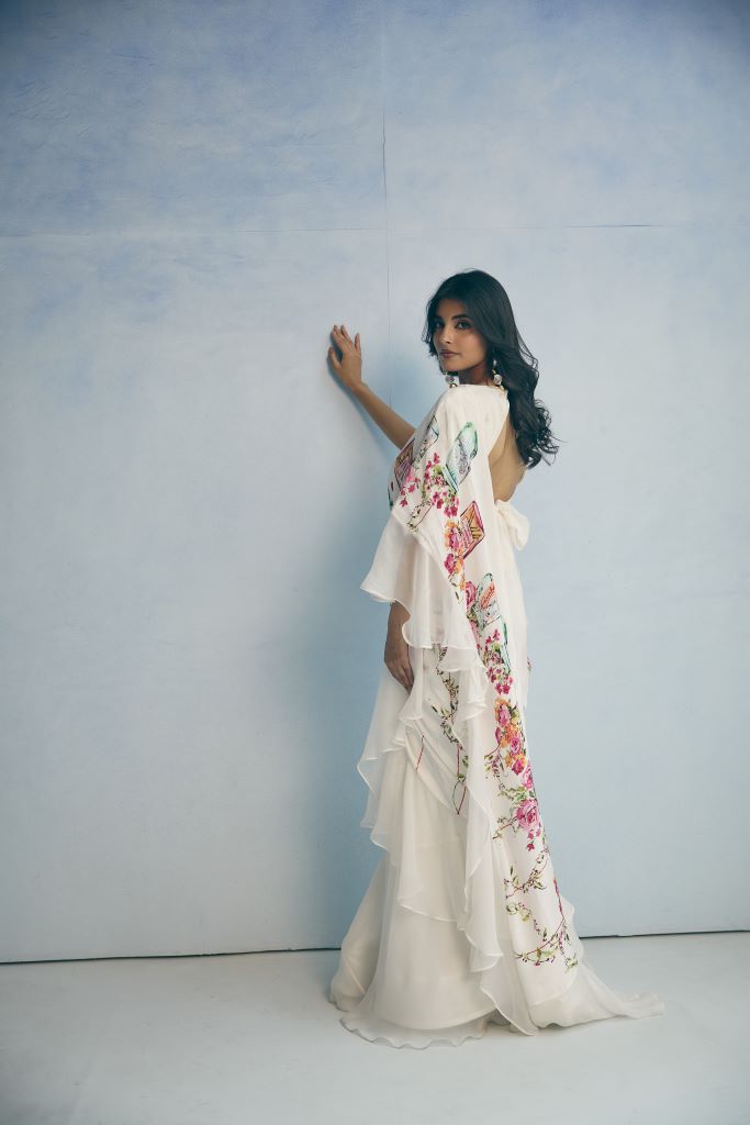 Jar Plant Ruffle Saree With  Blouse