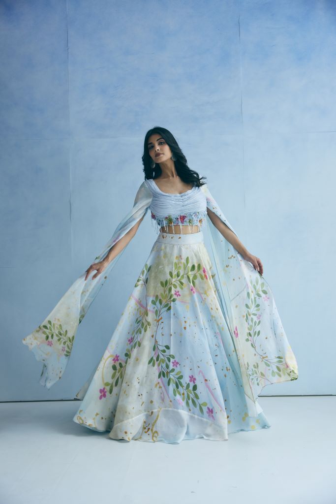 Cloud Garden Cowl Blouse With Skirt And Trail