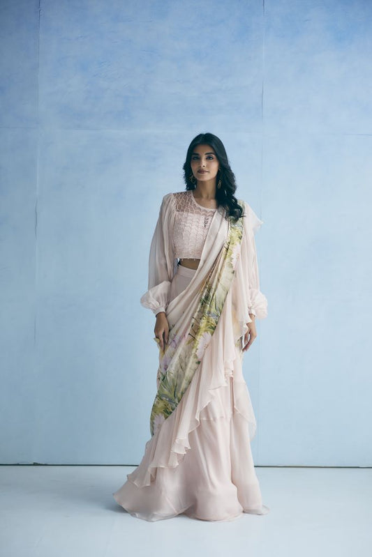 Spring Blossom Ruffle Saree With Blouse