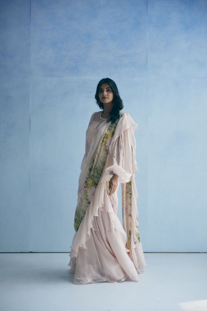 Spring Blossom Ruffle Saree With Blouse