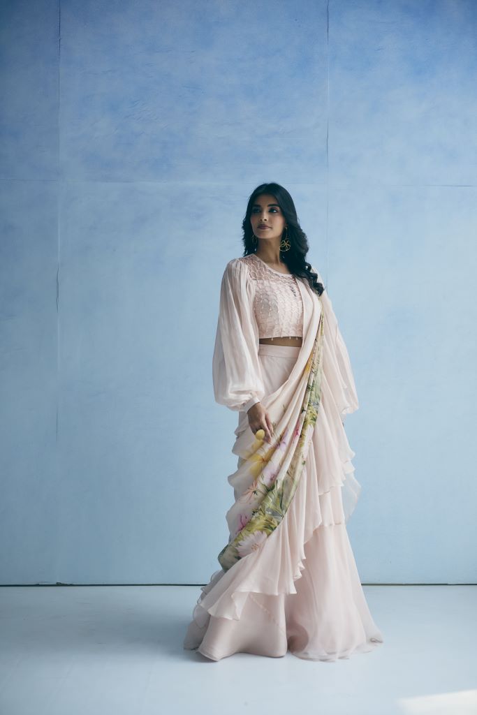 Spring Blossom Ruffle Saree With Blouse
