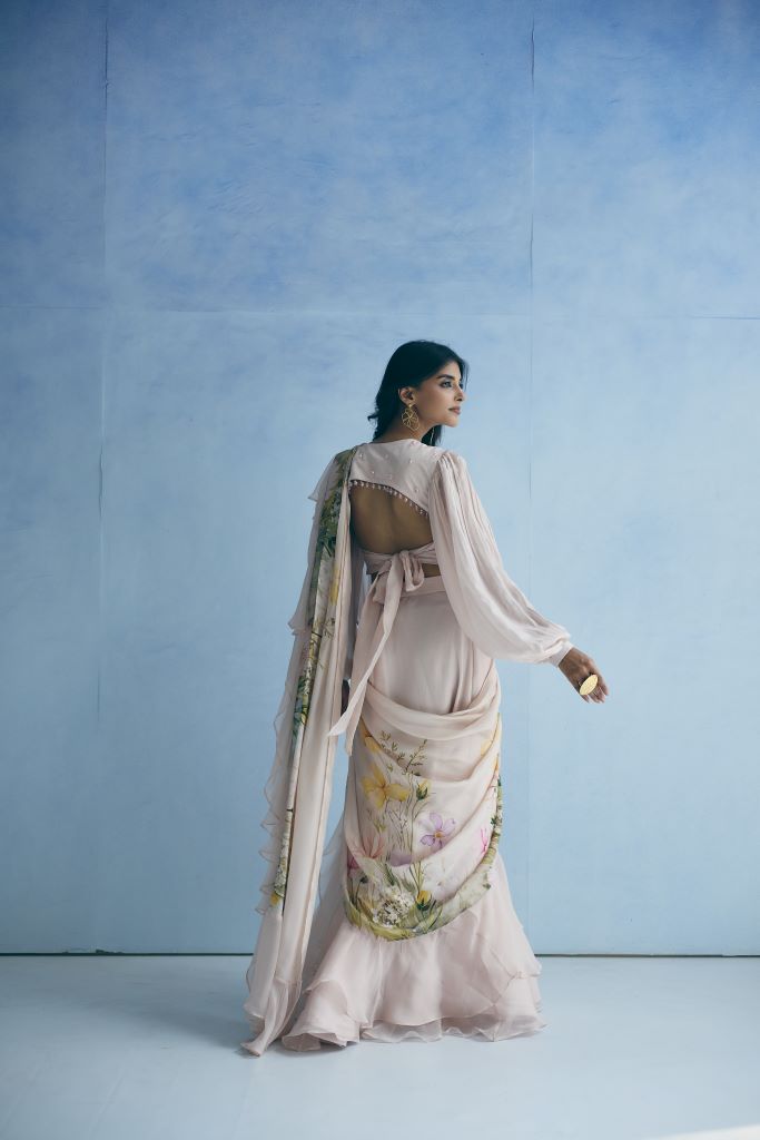 Spring Blossom Ruffle Saree With Blouse