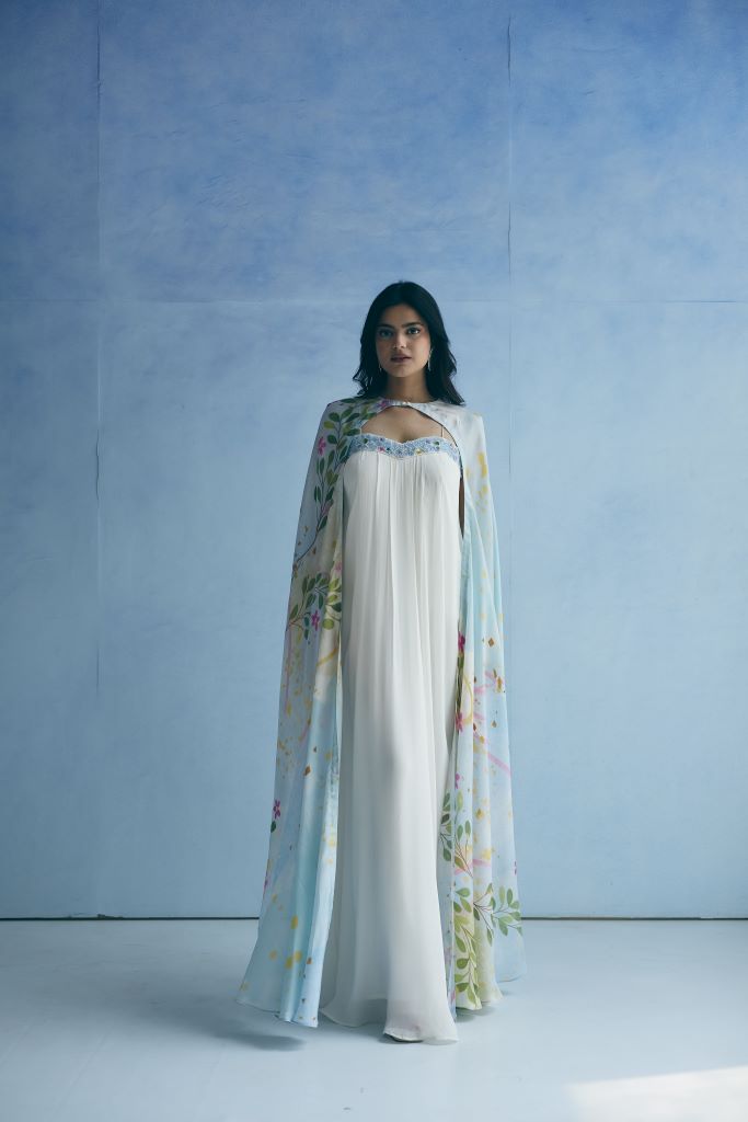 Cloud Garden Strap Dress With Cape