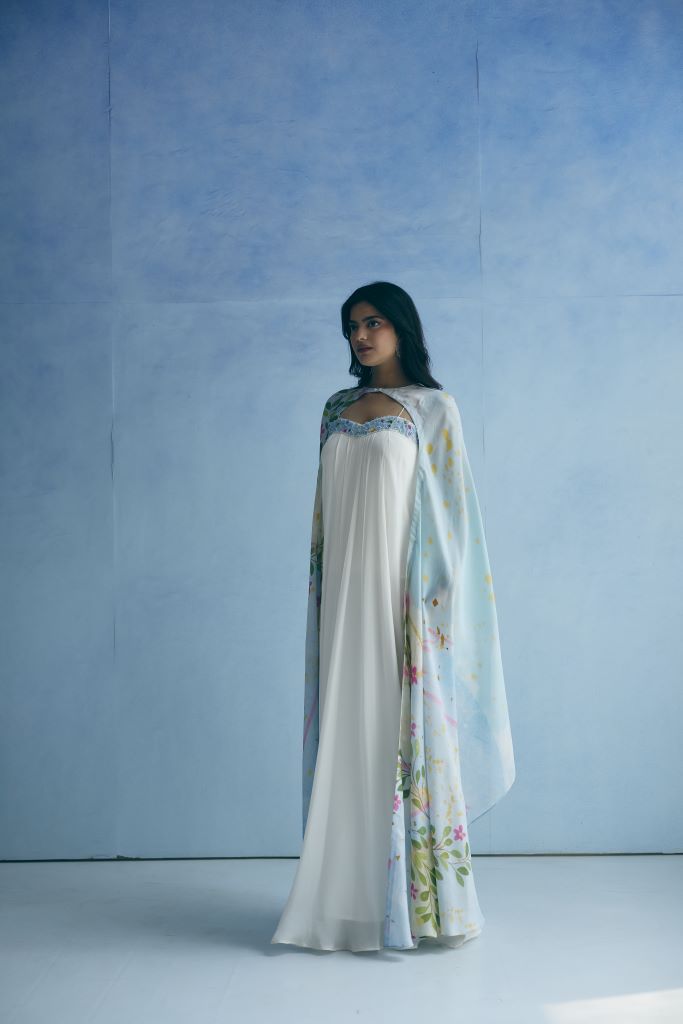 Cloud Garden Strap Dress With Cape