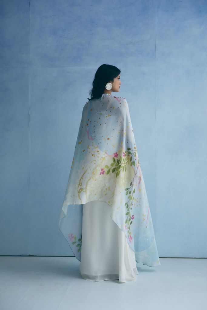 Cloud Garden Strap Dress With Cape