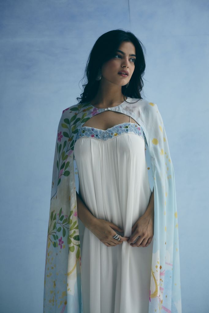Cloud Garden Strap Dress With Cape