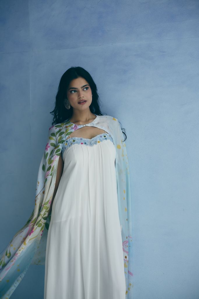 Cloud Garden Strap Dress With Cape