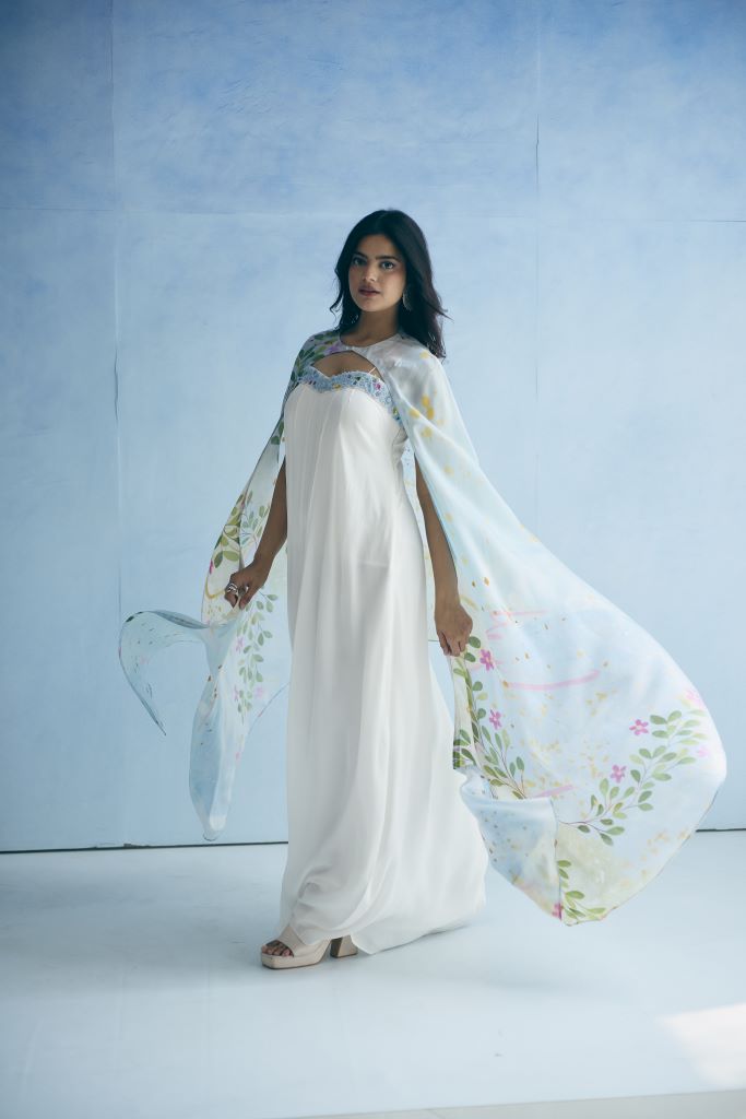 Cloud Garden Strap Dress With Cape