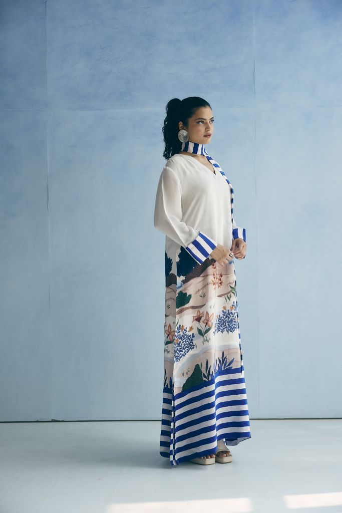 Blue Island Kaftan w/d Kaftan Slip & Scarf