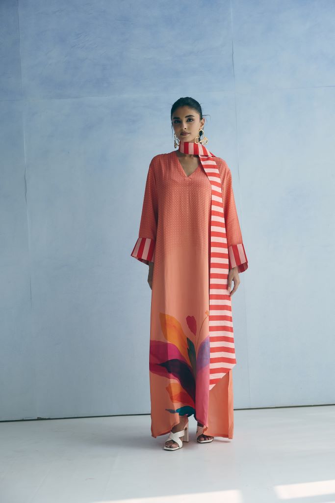Coral Petal Kaftan W/D Slip & Scarf