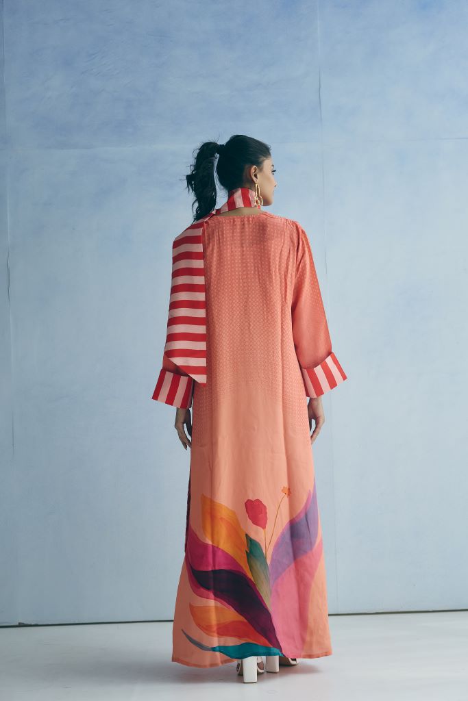 Coral Petal Kaftan W/D Slip & Scarf